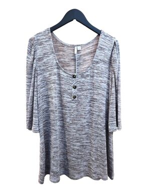 Cato Plus Size Puff Sleeve Henley Top Size 18/20W - borwn/white heathered